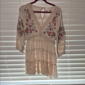 AUDREY PARKS Cream Embroidered Women's Dress